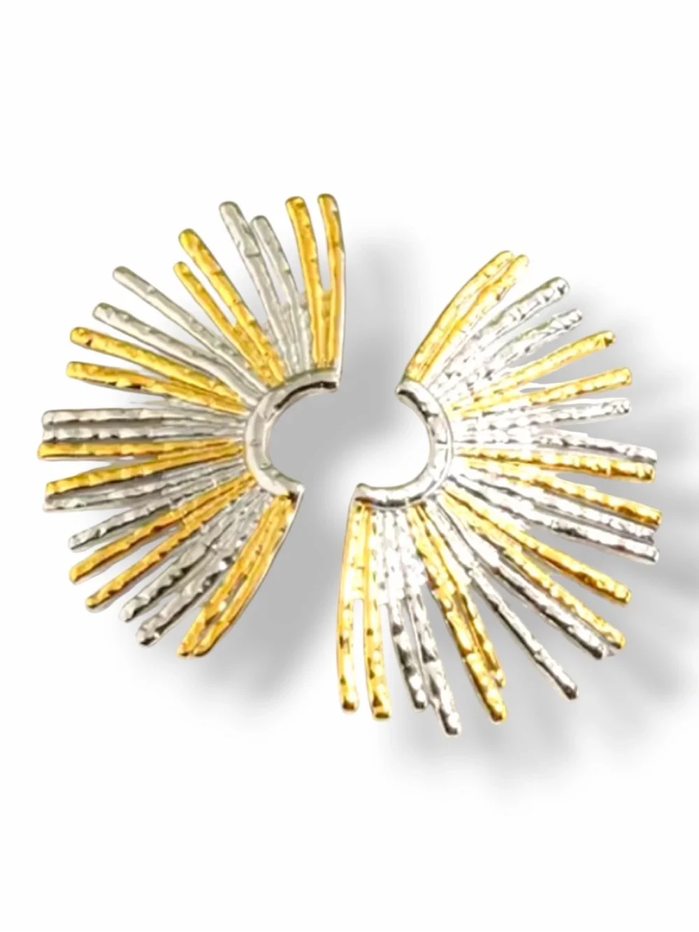 Sun Gold Stainless Steel Silver Sunburst Earrings